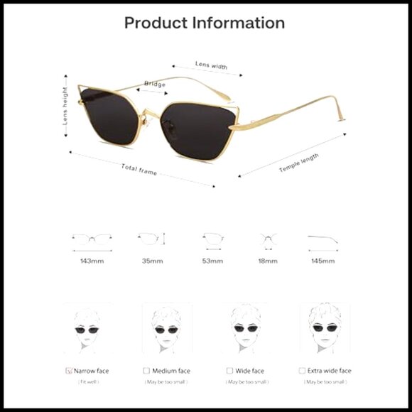 Small Cateye Sunglasses UV400 Protection Metal Frame Standard Fit main image 7